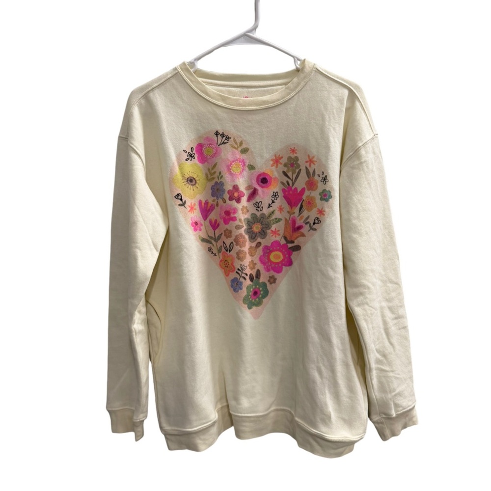NATURAL LIFE NATURAL LIFE Heart Wildflowers Sweatshirt Cream Pink Size XS - Picture 2 of 10